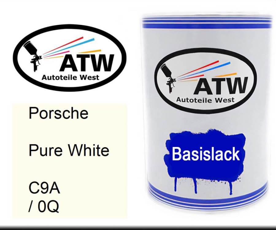 Porsche, Pure White, C9A / 0Q: 500ml Lackdose, von ATW Autoteile West.